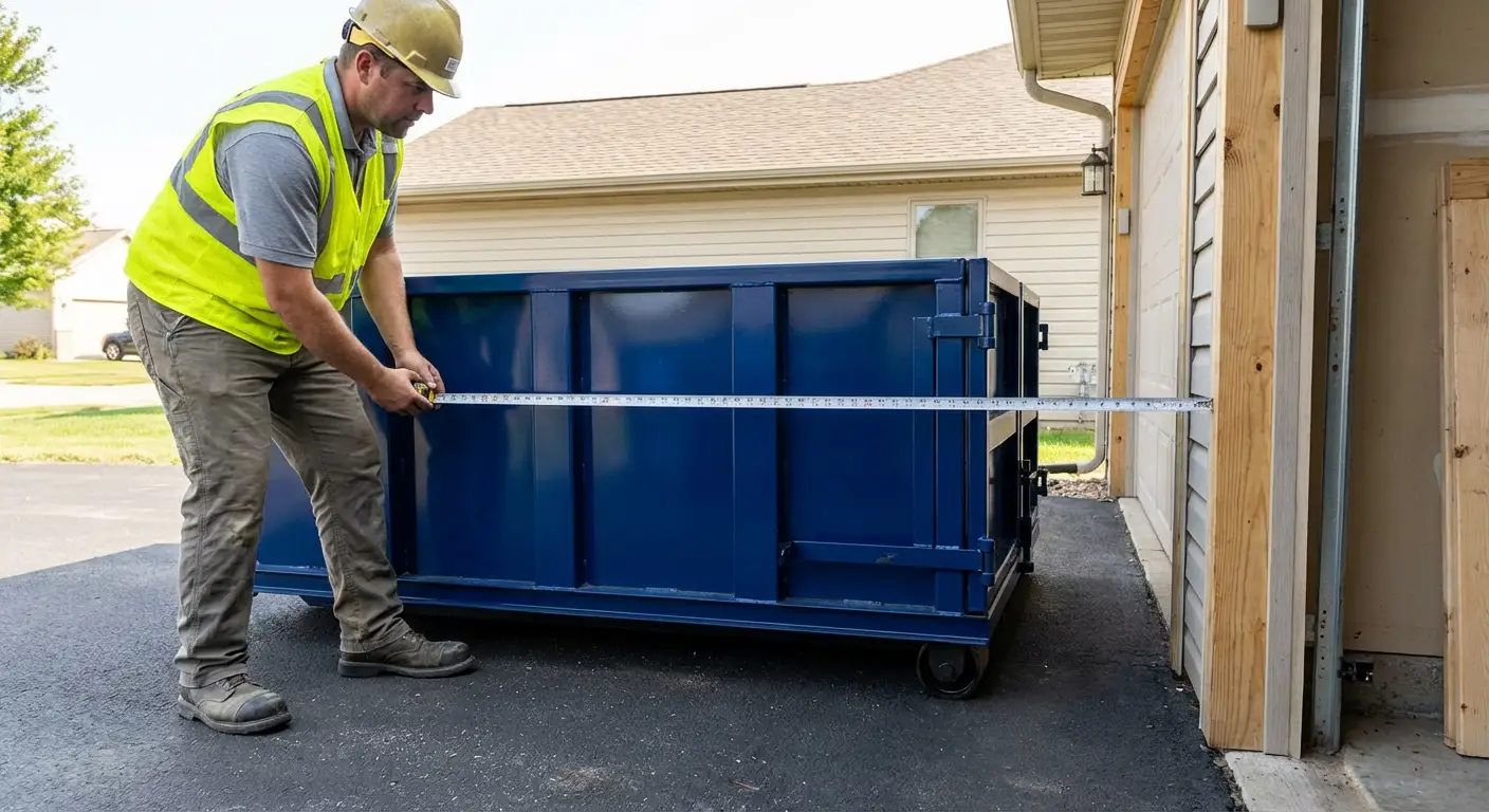 Site assessment for dumpster placement showing clearance requirements in Chandler, AZ