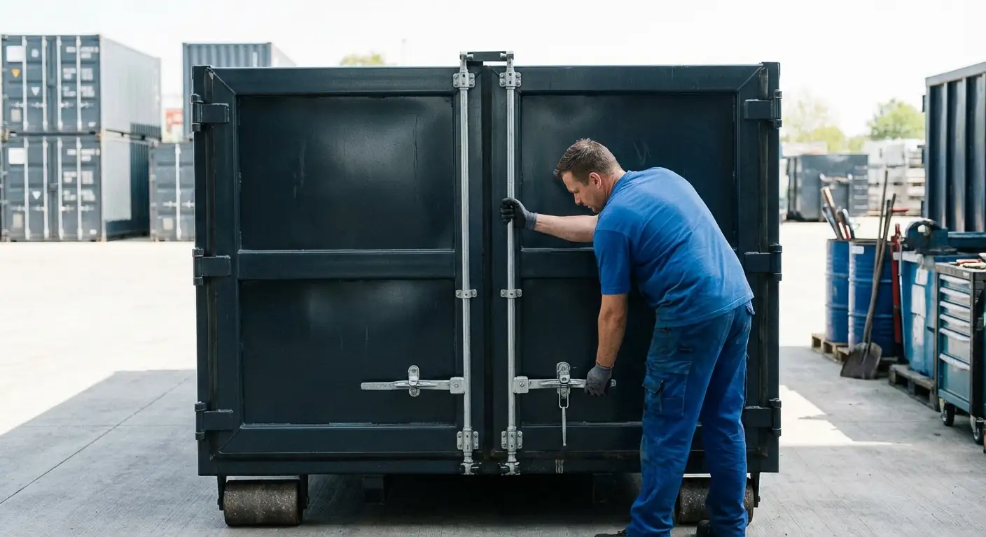 Dumpster walk-in loading door open showing easy access in Chandler, AZ